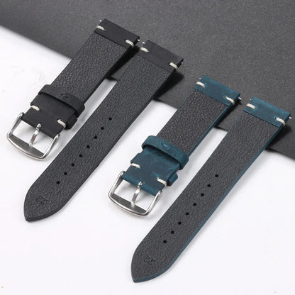 Calfskin Genuine Leather Watch Band – Black, Blue & Dark Brown Straps for Smartwatches, 18mm-24mm Accessories