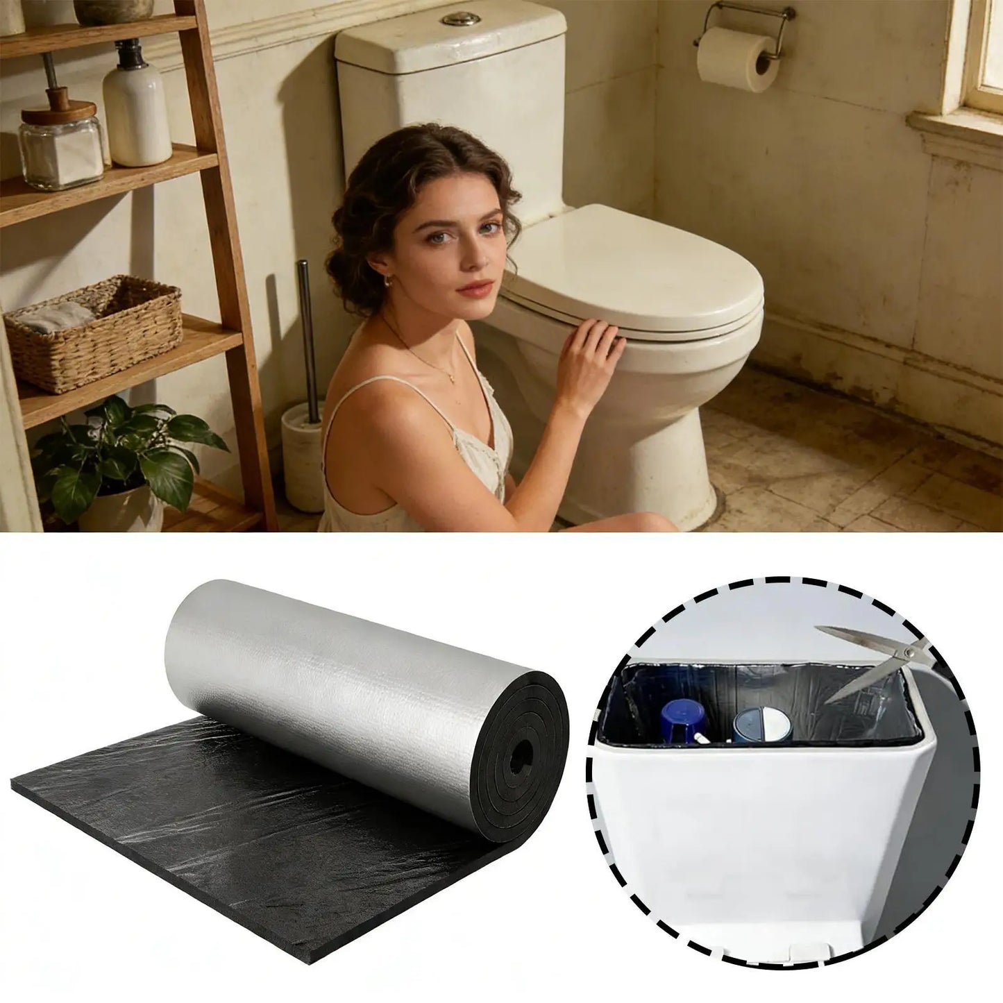 Toilet Tank Liner Waterproof Blanket - Self-Adhesive Anti-Freeze Bathroom Insulation Kit 100x40cm