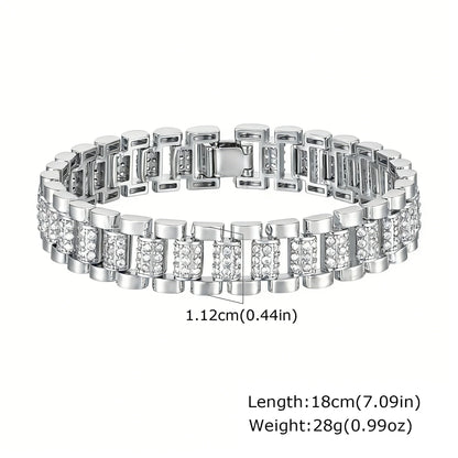 14K Gold Plated Paperclip Chain Bracelet with Cubic Zirconia Chunky Adjustable Link Jewelry for Women