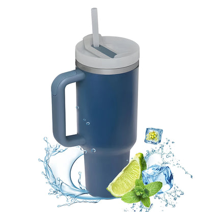 1200ml Insulated Stainless Steel Tumbler with Handle – Portable Thermal Mug for Hot & Cold Coffee with Straw