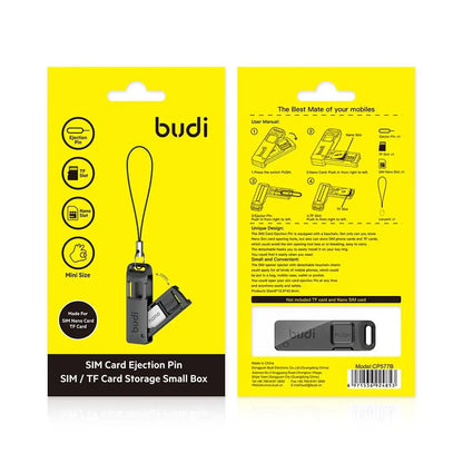 BUDI SIM TF Card Storage Box – Ejector Pin, Anti-Lost Lanyard, Universal SIM Card Tray for Mobile Phones