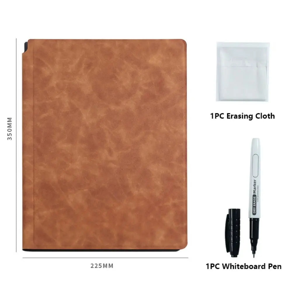Reusable A4 Whiteboard Notebook - Erasable Leather Memo Pad with Pen & Cleaning Cloth