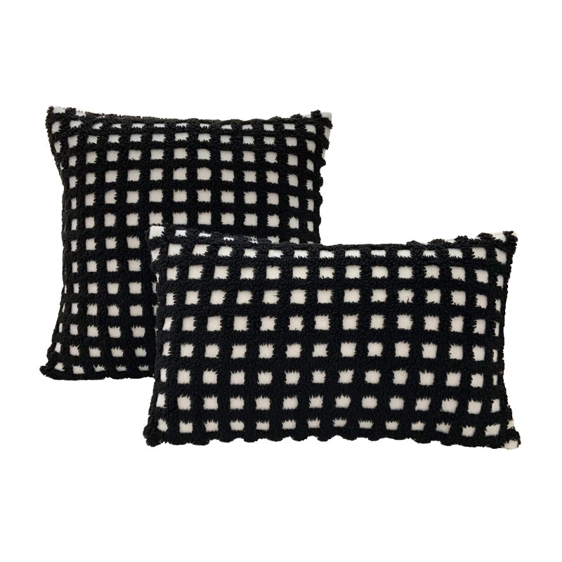 BUYNOW Plush Grid Pillowcase - Cute Decorative Sofa Cushion Cover for Living Room Home Decor