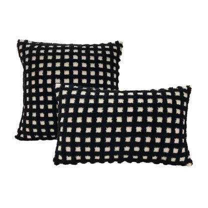 BUYNOW Plush Grid Pillowcase - Cute Decorative Sofa Cushion Cover for Living Room Home Decor