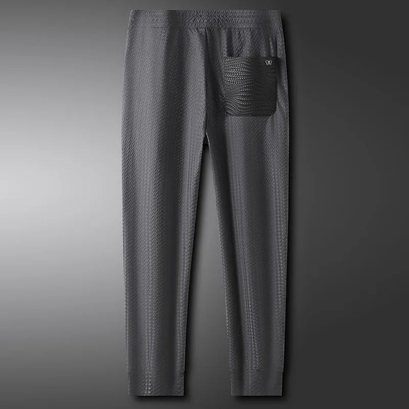 Minglu Men's Casual Pants - Slim-Fit Ice Silk Plaid & Solid Color Quick-Dry Summer Trousers 5XL