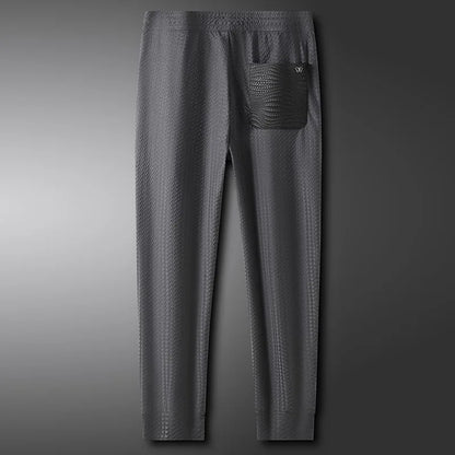 Minglu Men's Casual Pants - Slim-Fit Ice Silk Plaid & Solid Color Quick-Dry Summer Trousers 5XL