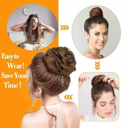 Synthetic Messy Bun Chignon Donut – Blonde & Brown Hair Bun Pad, Elastic Hair Rope, Rubber Band Hair Extensions for Women