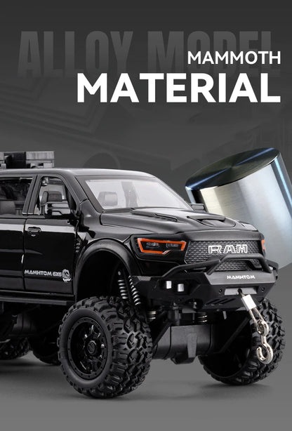 1:24 Dodge Mammoth RAM 1000 TRX 6x6 Diecast Model Car – Metal Alloy Toy with Lights for Kids & Collectors Gift