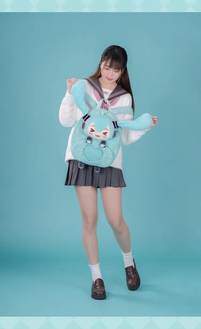 Hatsune Miku Plush Backpack – Sweet & Cute Anime Embroidery, Large Capacity Storage, Soft Toy Gift for Girls