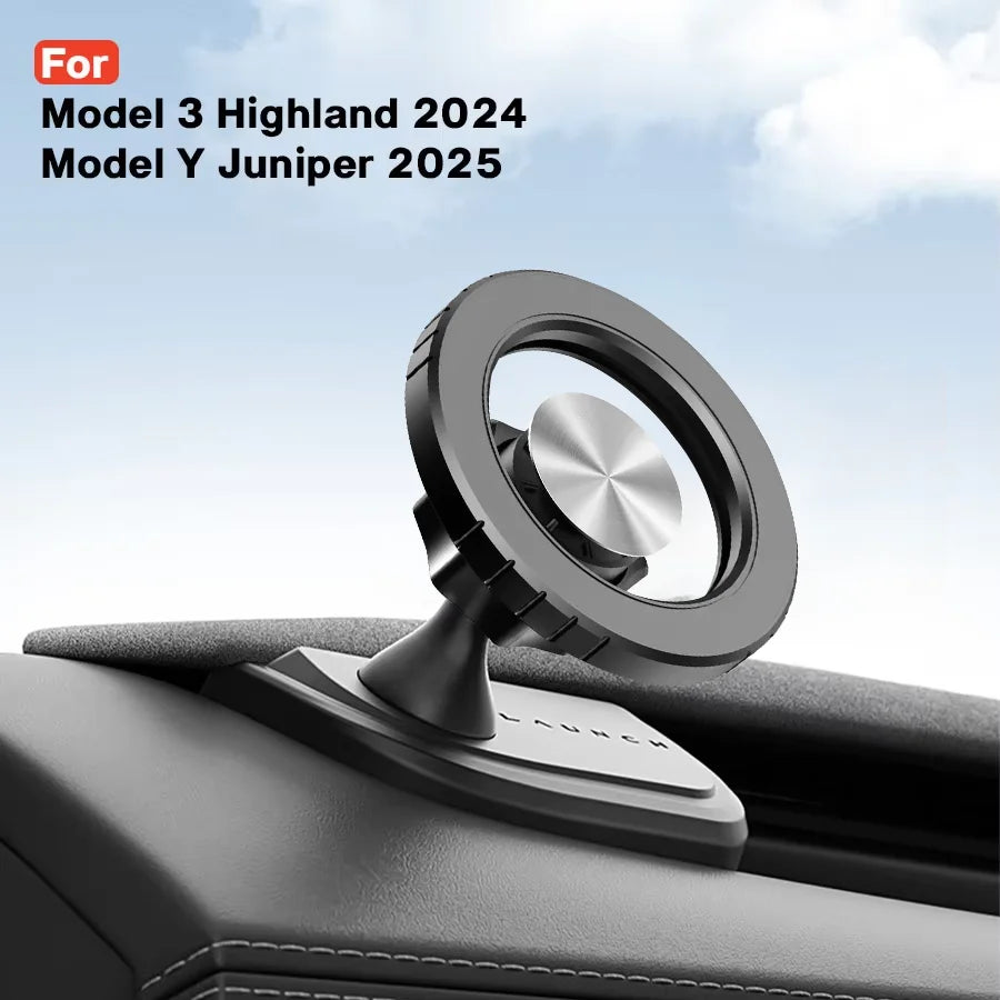 Magnetic Tesla Phone Holder – 360° Rotatable Car Mount for Model 3 Highland and Model Y Juniper