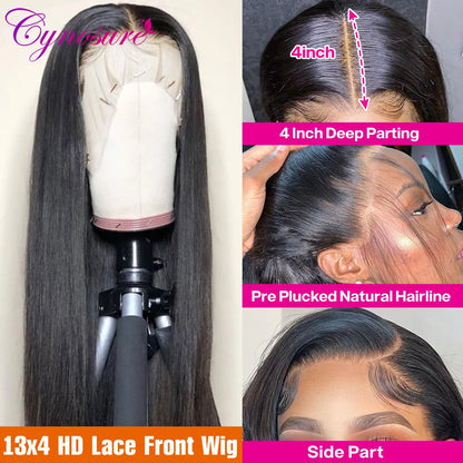 Cynosure 13x4/13x6 HD Transparent Lace Front Human Hair Wig – Pre-Plucked Remy Brazilian Straight Lace Frontal for Women