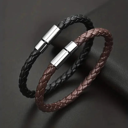 2PCS Men’s PU Leather Magnetic Bracelet Set - Elegant Business Style Gift for Mature & Stylish Men