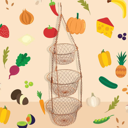 3-Tier Hanging Kitchen Organizer Basket – Large Capacity Vegetable & Snack Storage Shelf