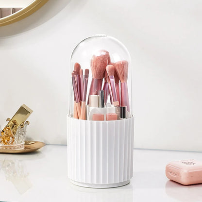360° Rotating Makeup Brush Holder with Lid – Organizer for Vanity, Desktop, Countertop & Dresser Table