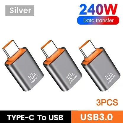 USB to Type-C Adapter — 10A OTG USB 3.0 Male to Female Converter for Fast Charging & Data Transfer, Compatible with MacBook, iPhone, Samsung