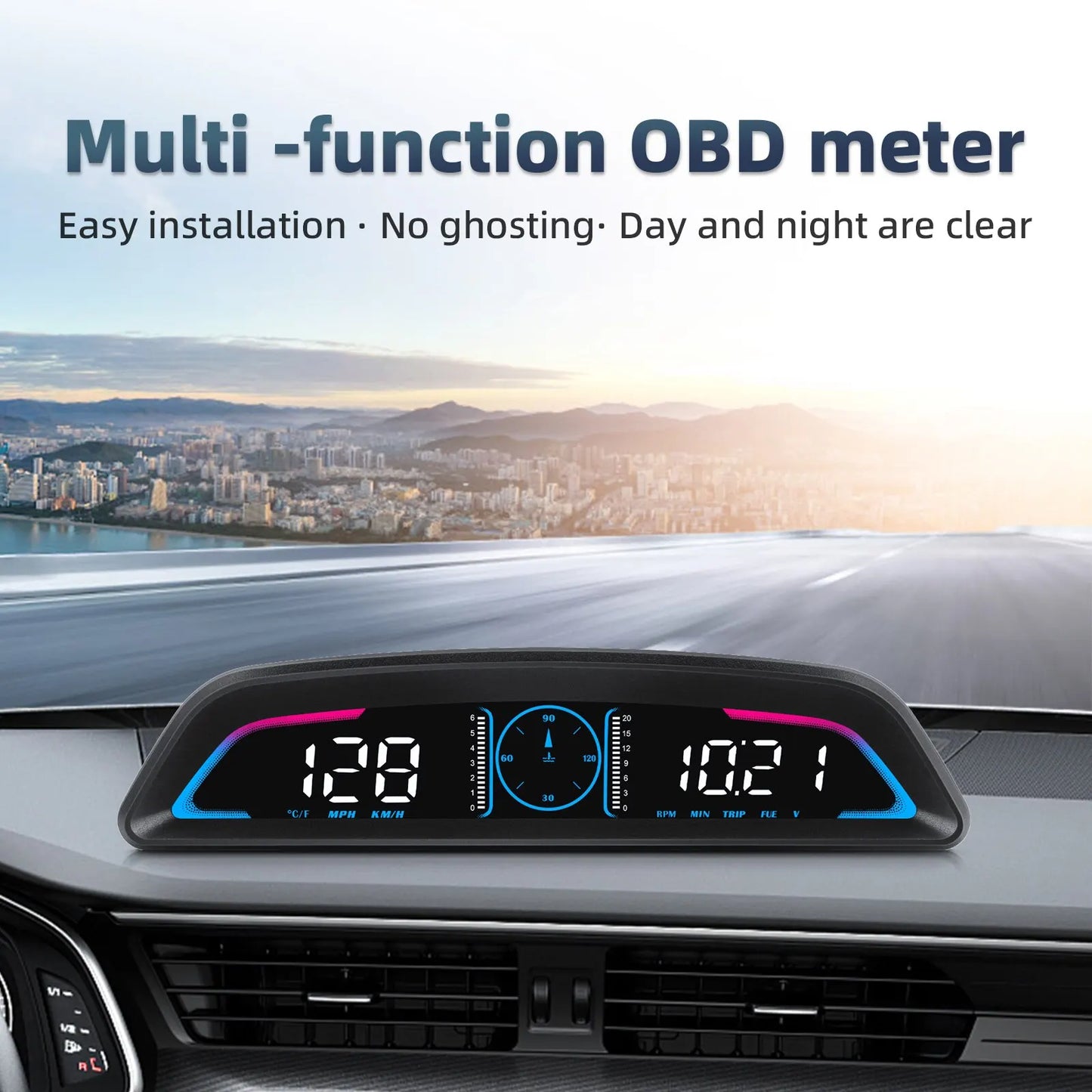 AD G3/B3 OBD2 GPS Head-Up Display – Smart Car HUD with Digital Speedometer, RPM, Water Temp, Clock & Security Alarm