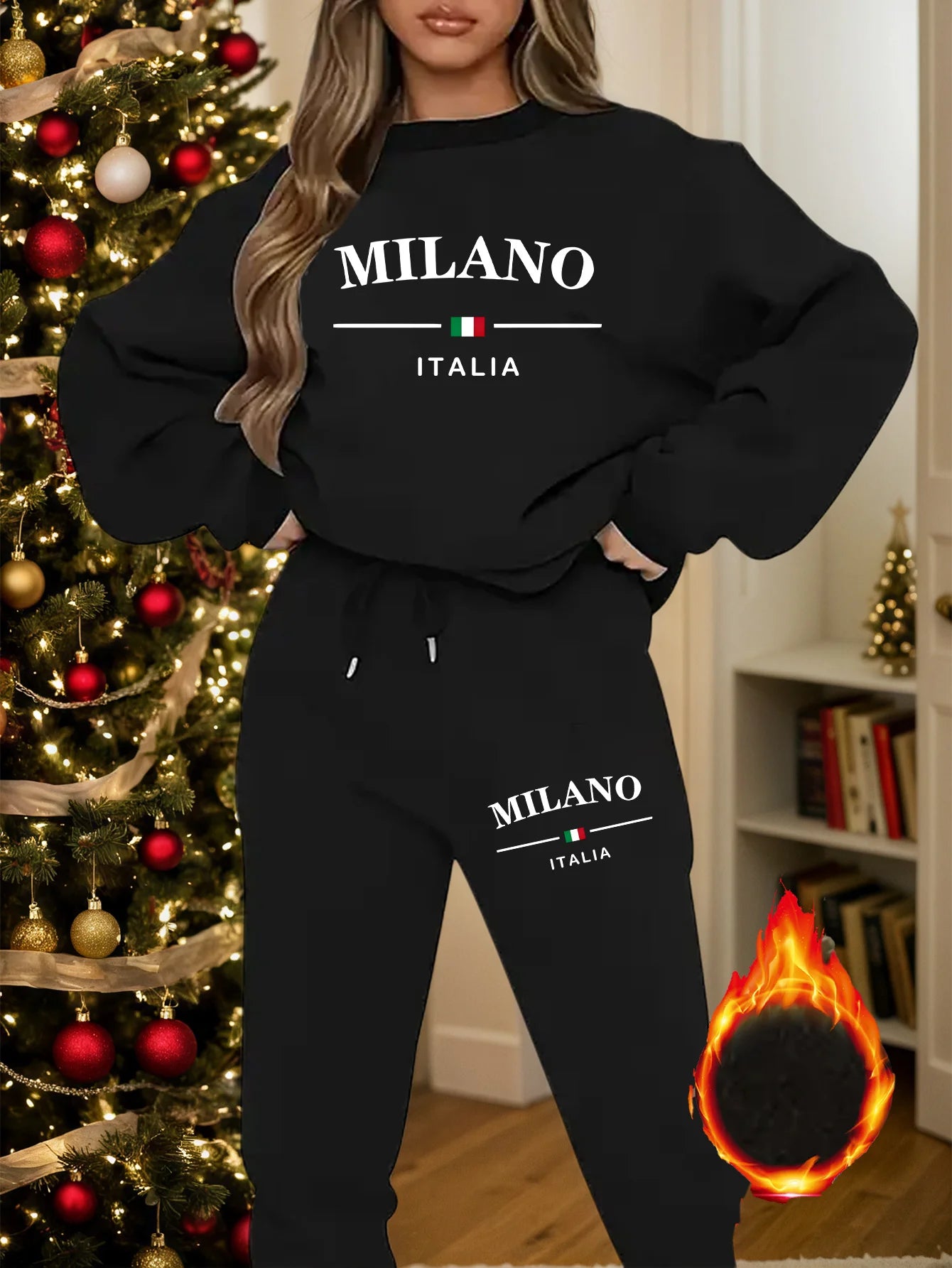 Women's Milano Italia 2-Piece Winter Set - Plush Warm Hooded Sweatshirt & Sports Pants Outfit