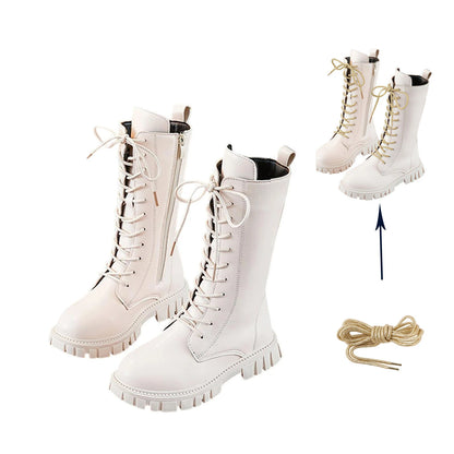 Anti-Slip Punk Gothic Winter Boots for Teen Girls – Mid-Calf Faux Leather Ankle Combat Boots with Side Zipper