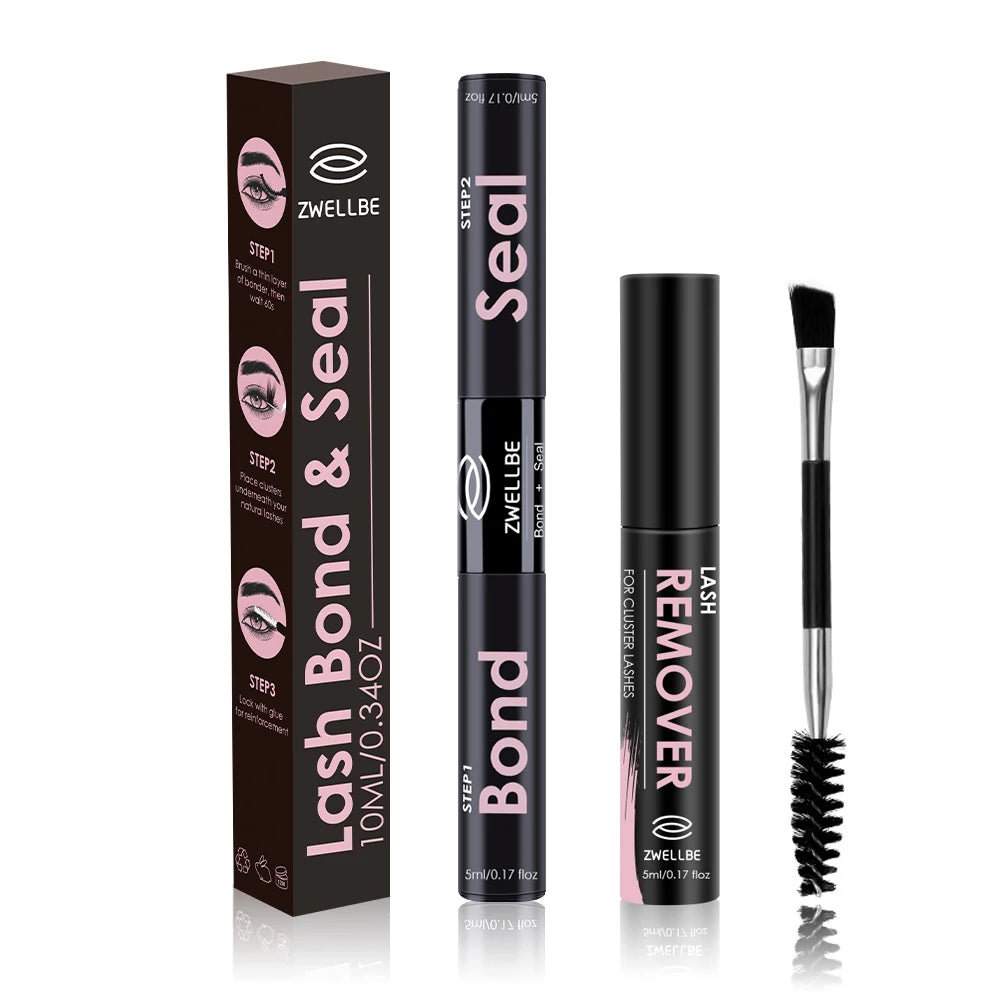 Lash Bond, Seal, and Remover Kit – Waterproof Cluster Eyelash Glue, Strong Hold, Fast Removal for DIY Extensions