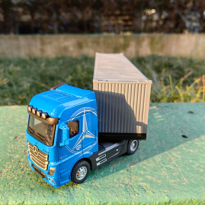 1:50 Large Diecast Alloy Truck Model – Pull-Back Sound & Light Container Transport Vehicle Toy for Boys’ Gifts