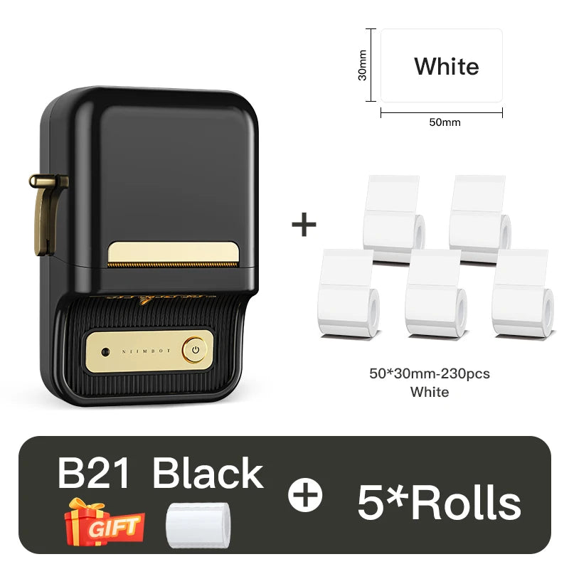 NIIMBOT B21 Portable Thermal Printer – 1500mAh Wireless Sticker Printer with Self-Adhesive Labels for Barcode, Clothing & Jewelry