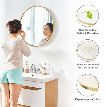 Large 30" Round Wall Mirror – Gold Matte Metal Frame Vanity Mirror with Tempered Glass for Bedroom & Living Room