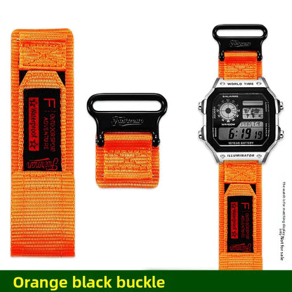Casio AE-1200 & AE-1300 Nylon Watch Strap - Breathable Outdoor Band with Metal Ring & Camouflage Design