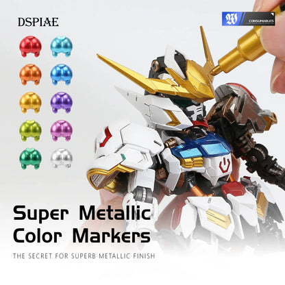 DSPIAE MKA Super Metallic Brush Marker Pens – Water-Based Eco-Friendly Paint Pens (Pink, Orange, Red, Blue, Green, Silver, Gold)