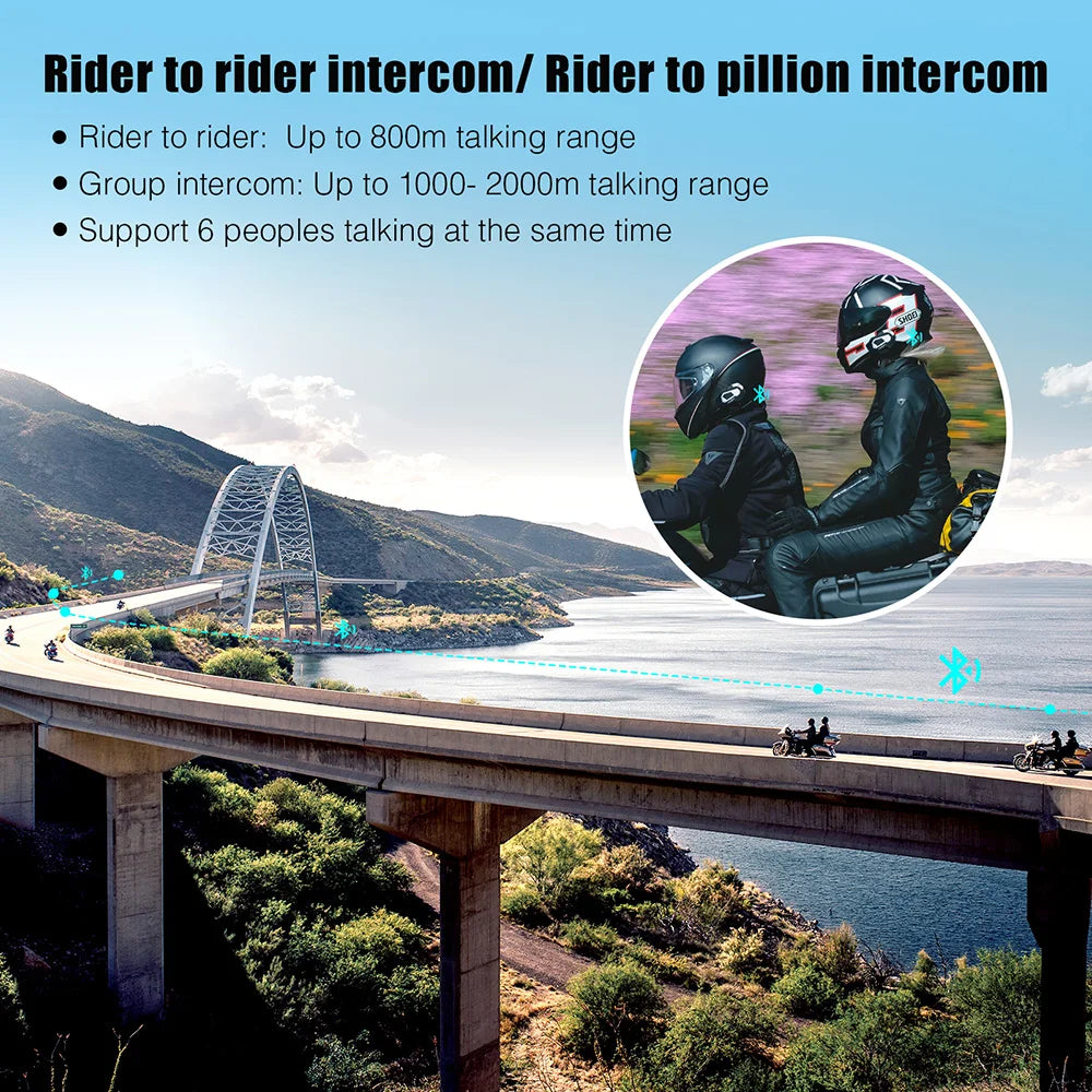 FreedConn Motorcycle Helmet Headset Intercom - Bluetooth Music, FM, Waterproof Moto Helmet Earphones & Intercom System