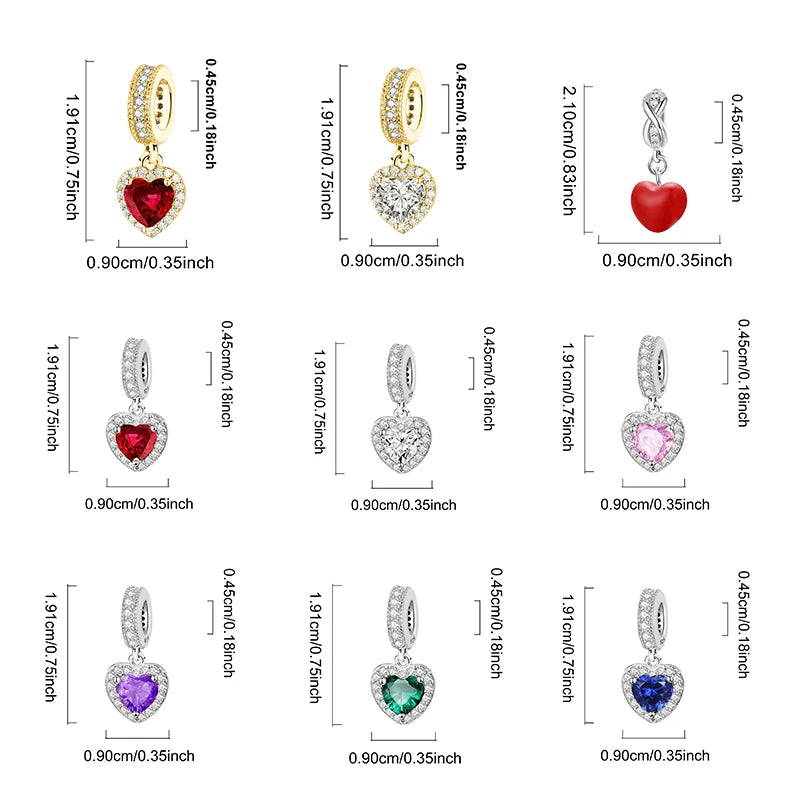 925 Sterling Silver Paw Heart Charm - Zircon Red Love Pendant Bead for DIY Bracelets & Women’s Fine Jewelry