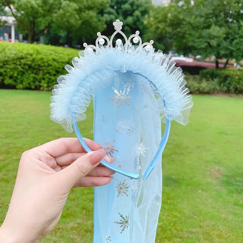 Girls Elsa Cosplay Headband - Snowflake Crown & Braid Hair Accessory, Princess Bow Hair Ornament