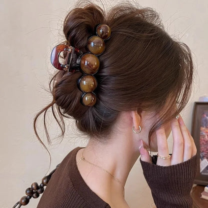 Retro Gradient Beaded Hair Claw 11cm | Women’s Geometric Plastic Shark Clip Hair Accessory