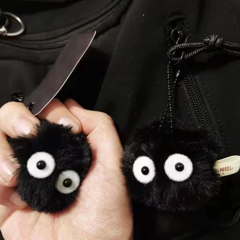 Black Plush Matchstick Doll Keychain - Cute Pompom Backpack Pendant and Clothing Accessory