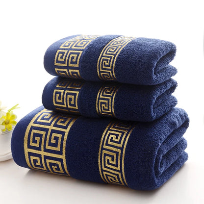 3-Piece Cotton Towel Set – 2 Hand Face Towels 35x75cm + 1 Bath Towel 70x140cm Soft Washcloth Gift Set
