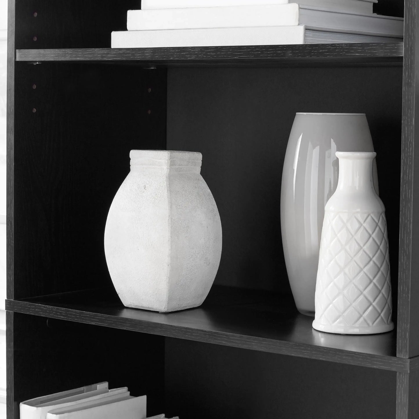 5-Shelf Adjustable Bookcase – True Black Oak Storage Shelf Unit