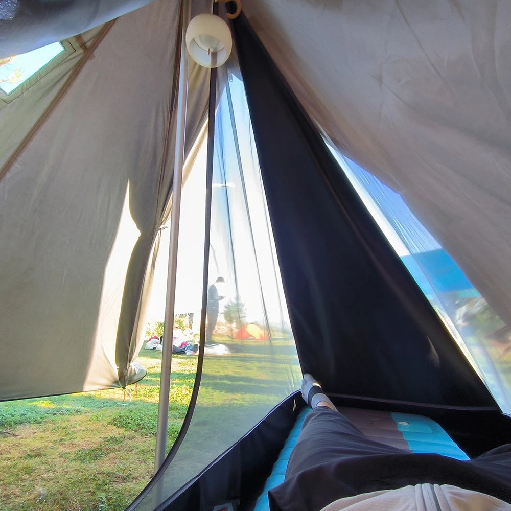 Camping Hot Tent with Chimney Window – Ultralight Tipi Teepee Pyramid Tent, Double Layer Bushcraft Shelter for 1 Person