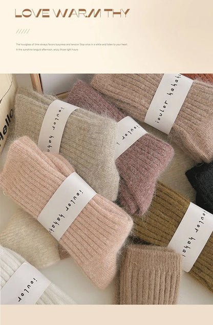 Winter Cashmere Wool Socks for Women – Warm Thicken Thermal Long Socks, Japanese Harajuku Style