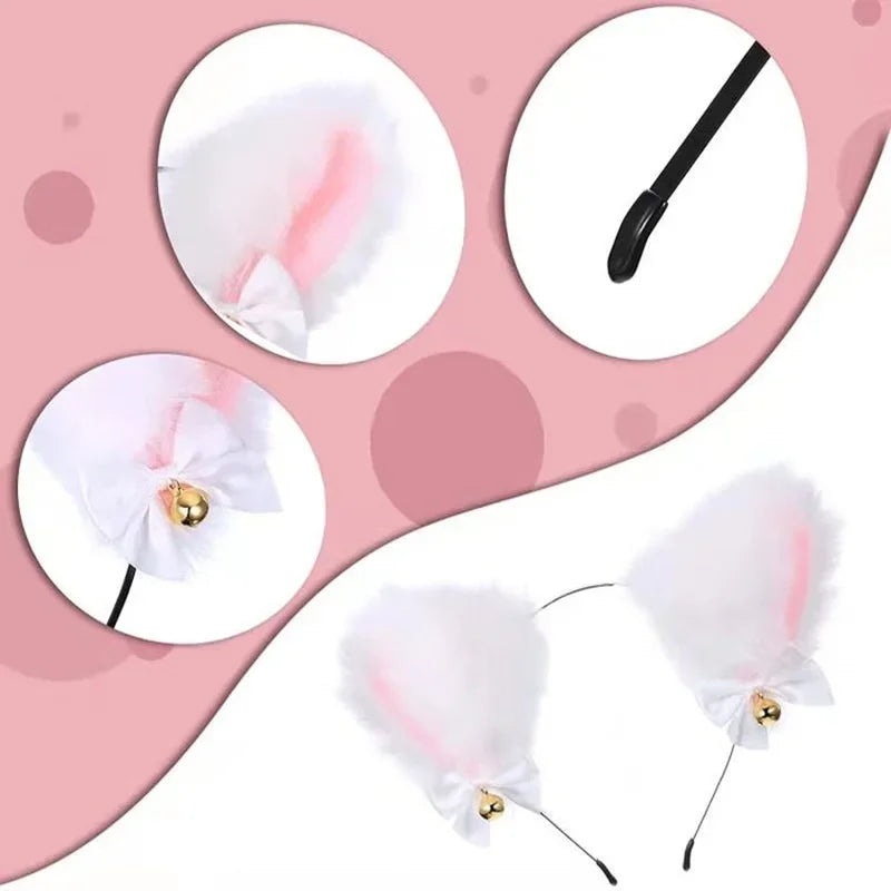 Halloween Cat Ear Headband - Masquerade Cosplay Costume with Bow Tie and Bell