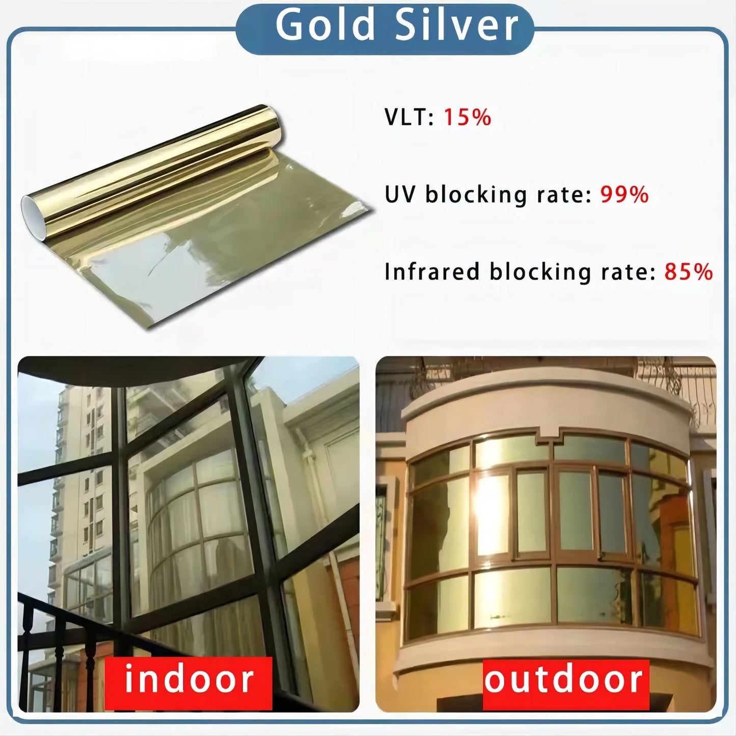 Solar Reflective Window Film - Insulation Privacy Glass Tint Sticker with 99% UV Protection for Home & Office Windows