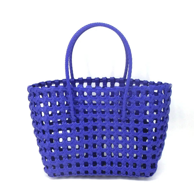 Hylhexyr Handheld Woven Shoulder Bag – PVC Tote for Vegetables, Beach, Picnic & Vacation, Women’s Handbag