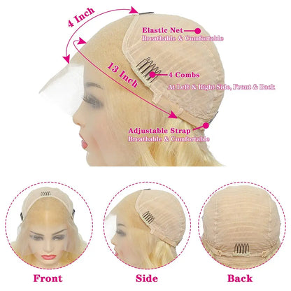 613 Blonde Lace Front Wig – 13x6 Human Hair, 250% Density Body Wave, Pre-Plucked 26 Inch Lace Front Wig