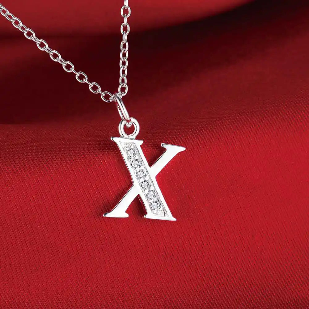 26 Letters 925 Sterling Silver Zircon Necklace Pendant – Personalized Alphabet Jewelry for Women | Elegant Wedding & Gift Accessory
