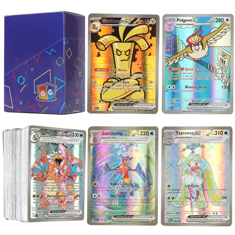 60-100Pcs English Pokemon Cards – Holographic EX, Vstar, Vmax, GX, Charizard, Mewtwo & Evolution Combos
