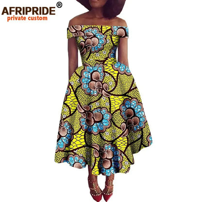 Women’s African Ankara Off-Shoulder Dress - Traditional Print Fashion Attire for Special Occasions