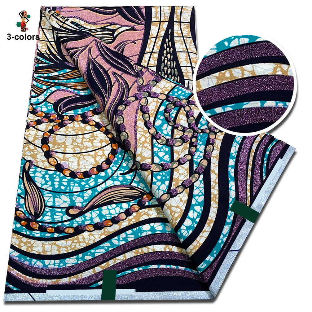 African Golden Wax Fabric - Glitter Gold Print Batik Ankara Pagne Material for Women