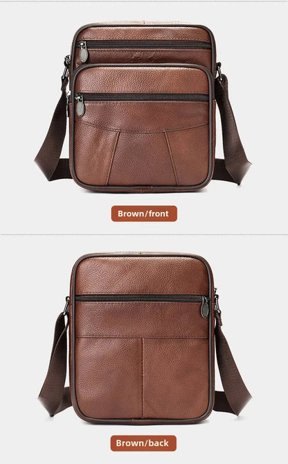 Men’s Genuine Leather Crossbody Bag – Small Outdoor Casual Bag for Motorcycle and Daily Use