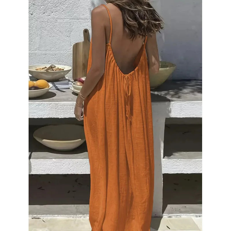 Women Strapless Backless Maxi Dress - Loose Comfortable Casual Home Sleepwear Long Dress