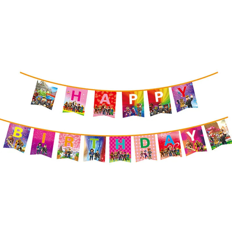 Roblox Birthday Party Supplies — Balloons, Disposable Tableware & Backdrop for Kids’ Party or Baby Shower