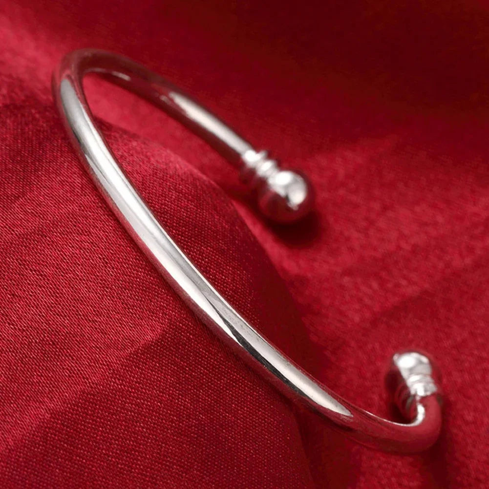 Women’s 925 Sterling Silver Open Cuff Bangle – Adjustable Charm Bracelet for Wedding Party Fashion Jewelry