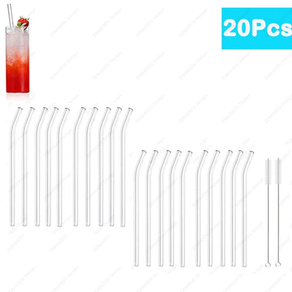 Eco-Friendly Reusable Glass & Metal Straws – 1/20PCS with Cleaning Brush for Smoothies, Milkshakes & Cocktails
